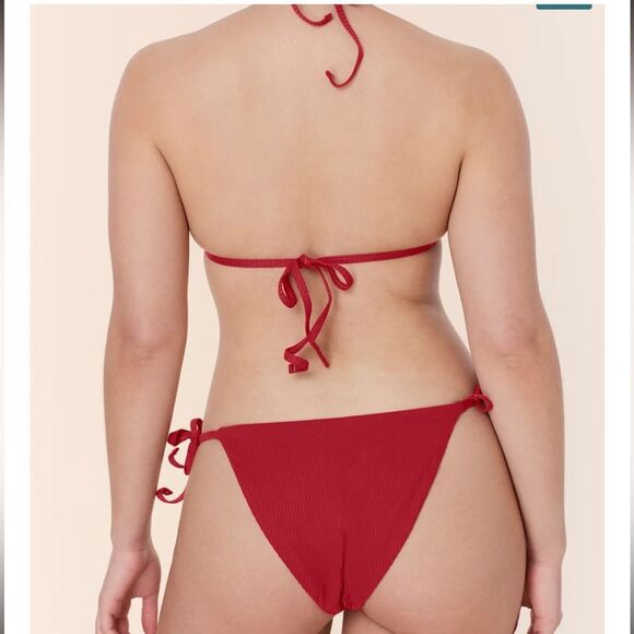 Andie String Bikini Set Ribbed Flame Red size S NWOT - Picture 2 of 7